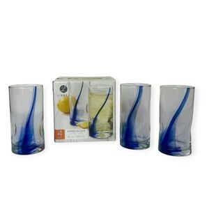 LIBBEY Crisa Blue Ribbon Impression Glasses Thumbprint 16.7 Oz Set Of 3